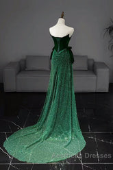 Green Tulle Velvet Long Evening Prom Dresses, Green Long Formal Dresses